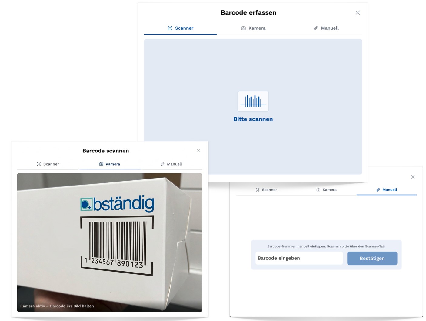 Barcode erfassen per Scanner, Kamera oder manuell